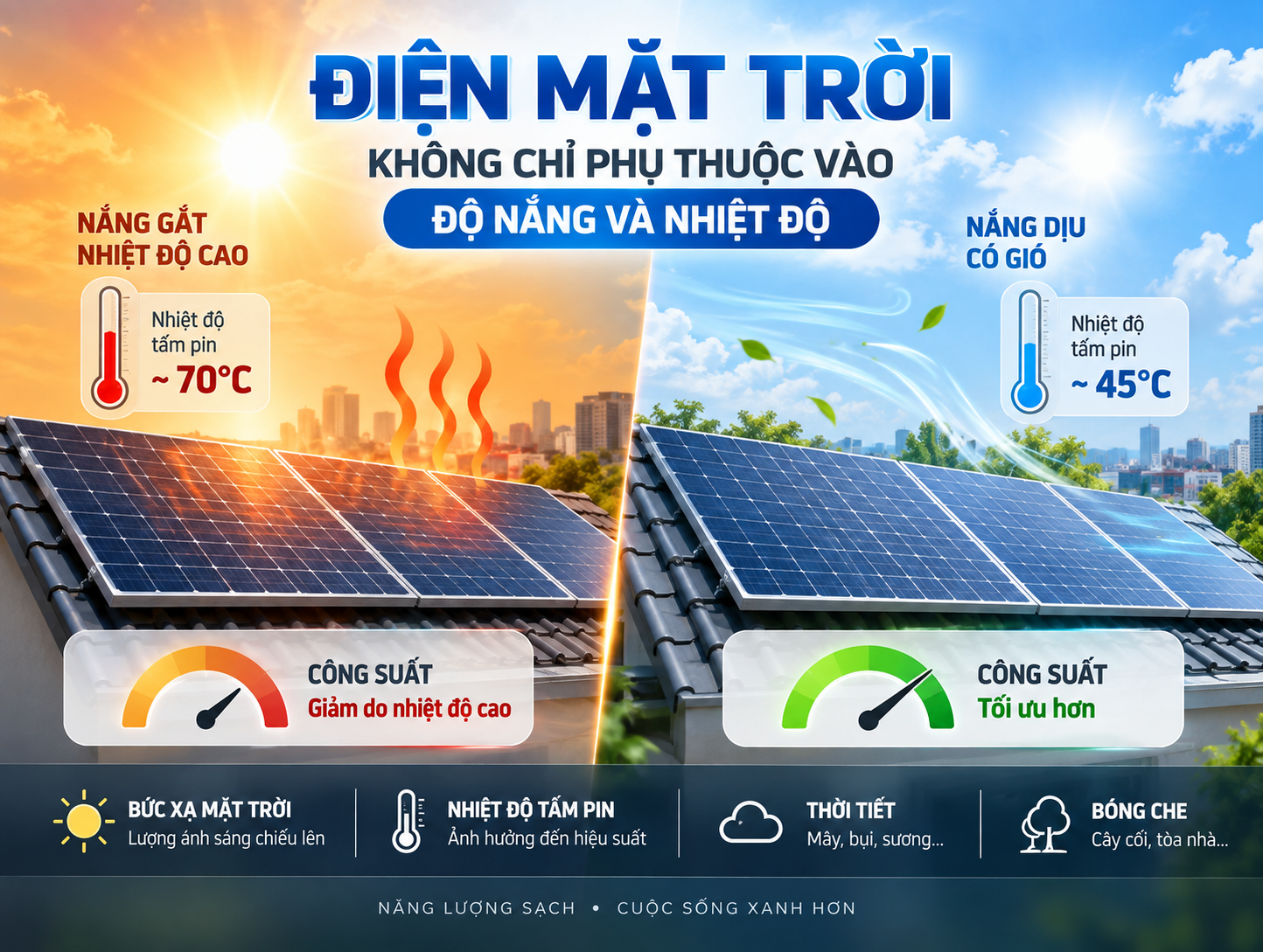 VÌ SAO ĐIỆN MẶT TRỜI KHÔNG MẠNH LÚC NẮNG GẮT?