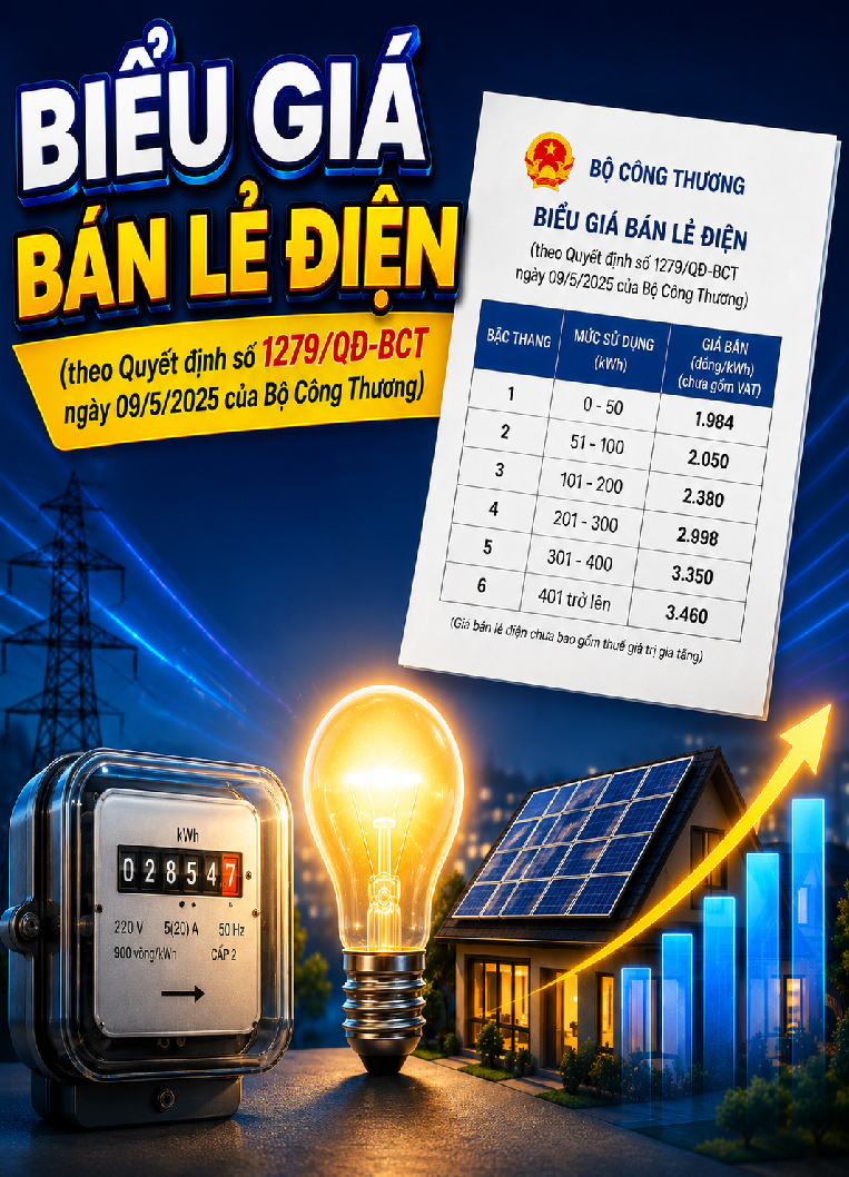 Biểu giá bán lẻ điện (theo Quyết định số 1279/QĐ-BCT ngày 09/5/2025 của Bộ Công Thương)