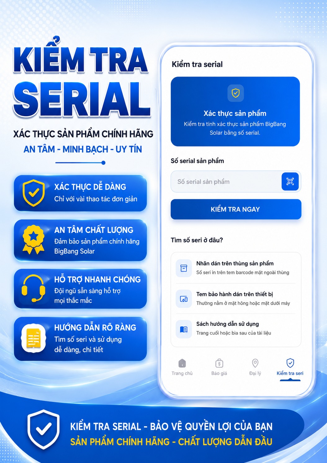  BIGBANG SOLAR APP – KIỂM TRA SERIAL, XÁC THỰC SẢN PHẨM CHÍNH HÃNG! 